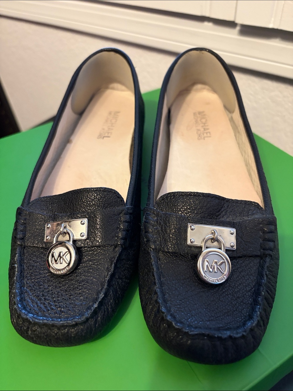 MICHAEL Michael Kors Black Leather MK Logo Loafers
